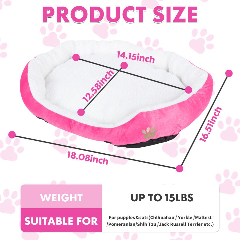 Resulzon Round Dog Cat Beds Mattress Washable Pads Room, Soft Durable Plush Faux Fur Sleeping Pet Fleece Bed Mat for Small Doggy Kitten Puppy, with Anti-Slip Waterproof Bottom (Pink) - Image 3